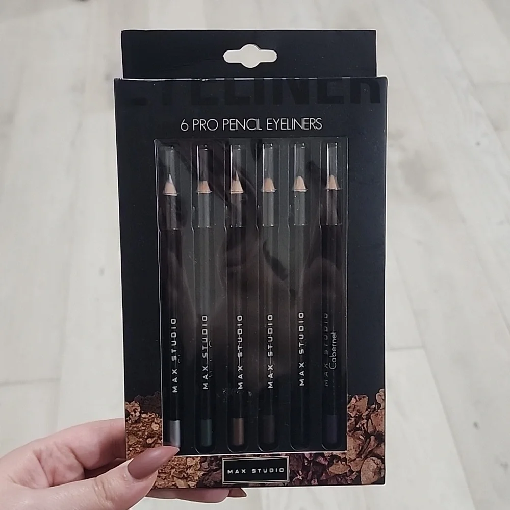 MAX STUDIO 6 PRO PENCIL EYELINERS (Silver, Green, Bronz, Brown, Black, Purple).
